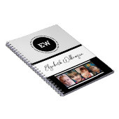 Carnet Ajouter nom initiales 4 photos blanc noir (Côté Droit)
