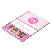 Carnet Ajouter nom initiales 4 photos blanc rose (Côté gauche)