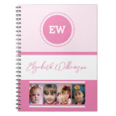 Carnet Ajouter nom initiales 4 photos blanc rose (Devant)