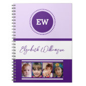 Carnet Ajouter nom initiales 4 photos blanc violet (Devant)