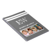 Carnet Ajouter nom initiales 4 photos gris blanc (Côté Droit)
