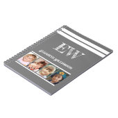 Carnet Ajouter nom initiales 4 photos gris blanc (Côté gauche)