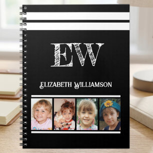 Carnet Ajouter nom initiales 4 photos noir blanc