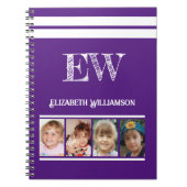 Carnet Ajouter nom initiales 4 photos violet blanc (Devant)