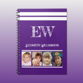 Carnet Ajouter nom initiales 4 photos violet blanc