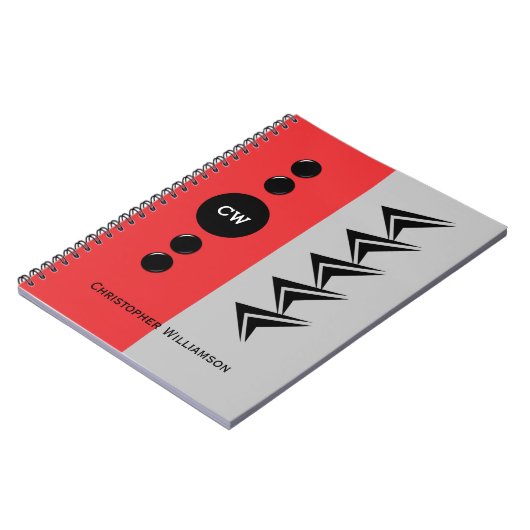 Carnet Ajouter nom initiales rouge et gris (Côté gauche)