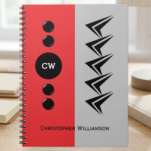 Carnet Ajouter nom initiales rouge et gris