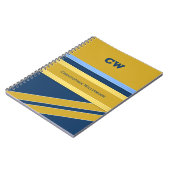 Carnet Ajouter un nom et des initiales bleu or bureau (Côté gauche)
