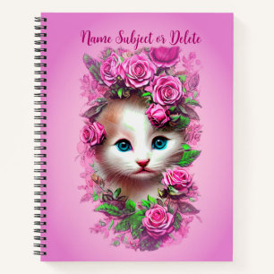 Carnet Ajouter un nom Texte, mignon Chic Kitten, Roses ro