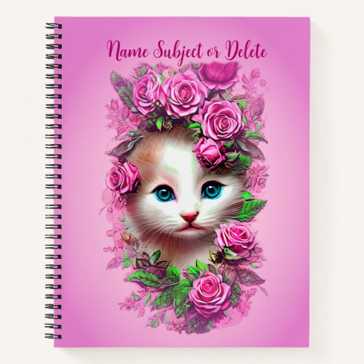 Carnet Ajouter un nom Texte, mignon Chic Kitten, Roses ro (Devant)