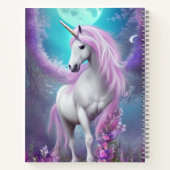 Carnet Ajouter un nom Unicorne blanche avec fleurs pourpr (Dos)