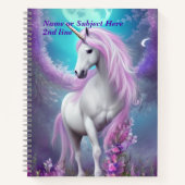 Carnet Ajouter un nom Unicorne blanche avec fleurs pourpr (Devant)