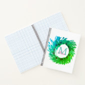 Carnet Ajouter une couronne de Noël vert rose monogramme (Intérieur)