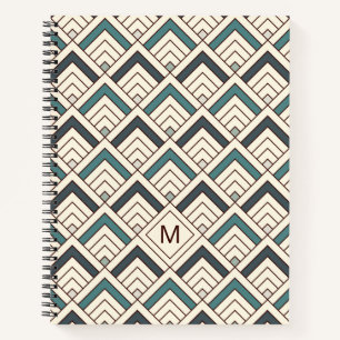 Carnet Ajouter votre initiale   Motif géométrique Turquoi