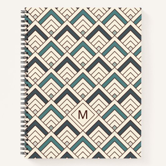 Carnet Ajouter votre initiale | Motif géométrique Turquoi (Devant)