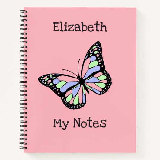 Carnet Ajouter votre texte | Beau papillon rose (Devant)