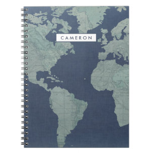 Carnet Ajoutez votre nom Carte du monde du lin bleu