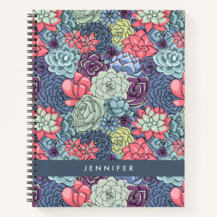 Carnet Ajoutez votre nom Colorful Succulent Motif