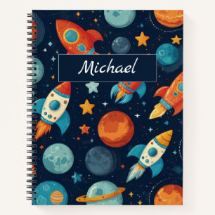 Carnet Ajoutez Votre Nom Fusée Espace et Planètes Enfant
