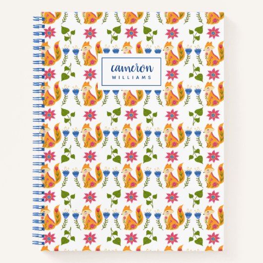 Carnet Ajoutez votre nom | Joli Pastel Foxy modèle floral (Devant)