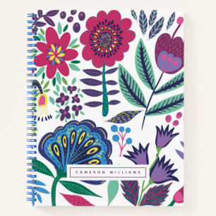 Carnet Ajoutez votre nom   Magenta Folk Art motif floral