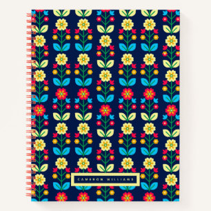 Carnet Ajoutez votre nom   Modèle floral coloré