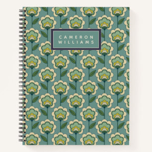 Carnet Ajoutez votre nom Modèle Floral Turquoise & Jau