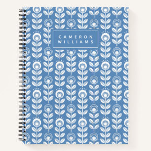 Carnet Ajoutez votre nom Motif bleu scandinave rétro