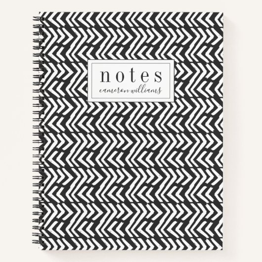 Carnet Ajoutez votre nom | Motif Chevron à main noire (Devant)