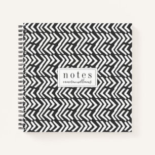Carnet Ajoutez votre nom Motif Chevron à main noire