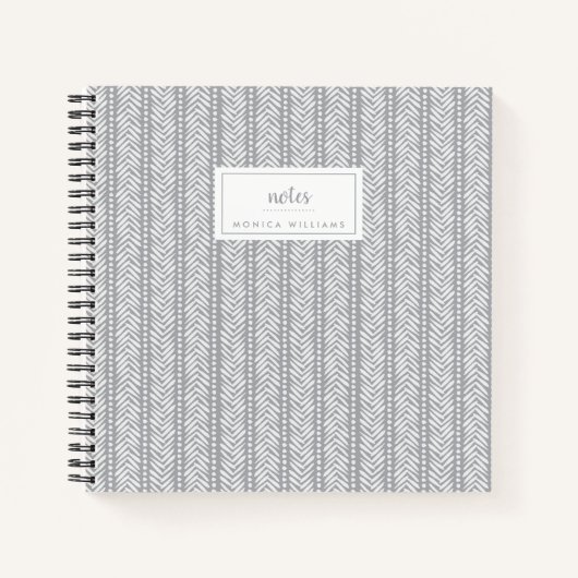 Carnet Ajoutez votre nom | Motif Chevron Gray Hand Drawn (Devant)