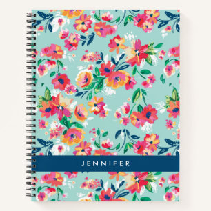 Carnet Ajoutez votre nom Motif de fleurs peintes