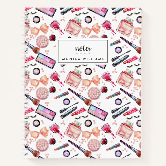 Carnet Ajoutez votre nom | Motif de maquillage aquarelle (Devant)