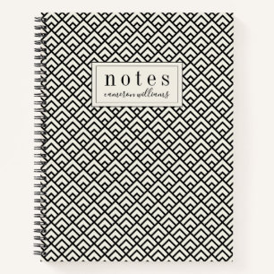 Carnet Ajoutez votre nom Motif géométrique noir et bl