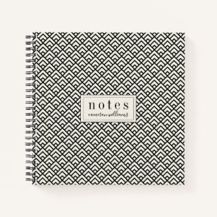 Carnet Ajoutez votre nom Motif géométrique noir et bl