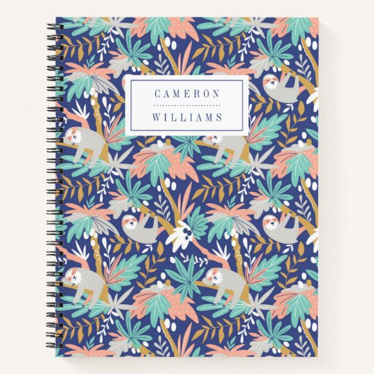 Carnet Ajoutez votre nom | Tropical Blue Sloth Motif (Devant)