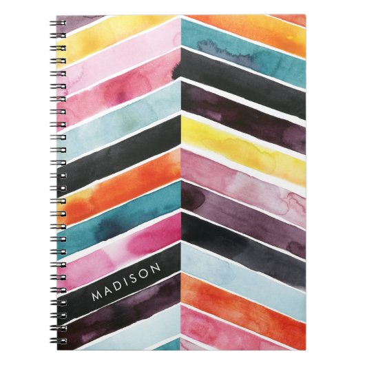 Carnet Ajoutez votre nom | Vivid aquarelle Chevron I (Devant)