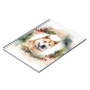 Carnet Akita Christmas Wreath Festive Pup