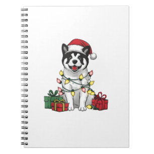 Carnet Akita Xmas Éclairage Santa Hat Akita Chien Noël