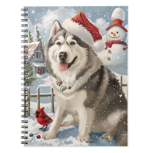 Carnet Alaskien Malamute Chien hiver Merveilles de Noël (Devant)
