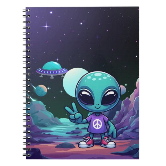 Carnet Alien de paix mignon et vaisseau spatial (Devant)