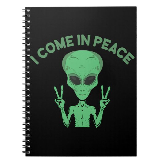 Carnet Alien Vert Je Viens En Paix OVNI Extraterrestre (Devant)