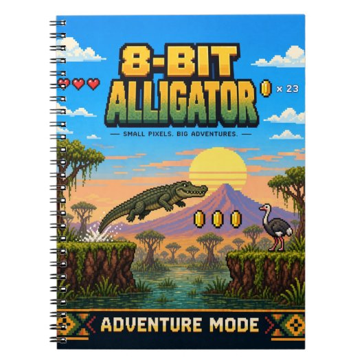 Carnet Alligator, Rétro Pixel Art 8 Bits (Devant)