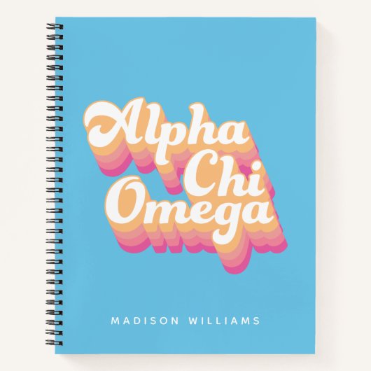 Carnet Alpha Chi Omega | Écriture Groovy (Devant)