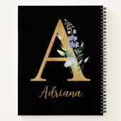 Carnet Alphabet D'Or A Avec Fleur Personnalisé (Dos)