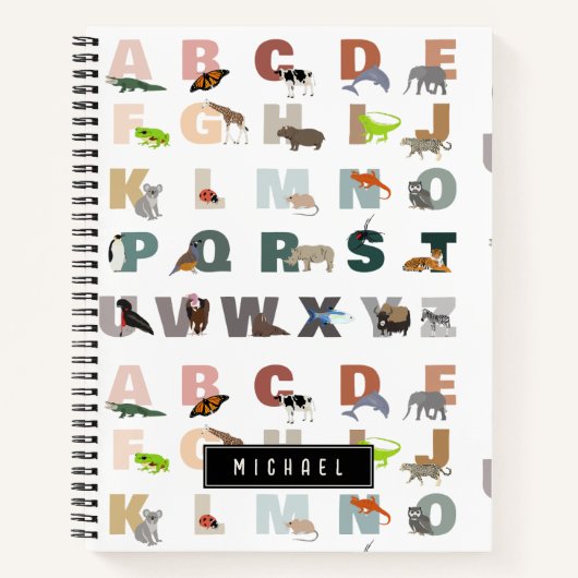 Carnet Alphabet Douce ABC Animaux Nom Personnalisé École (Devant)