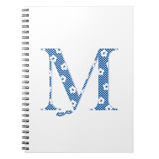Carnet alphabet fleuri M (bleu et points) (Devant)