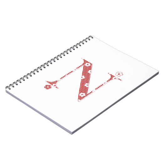 Carnet alphabet fleuri N (rouge et points) (Côté gauche)