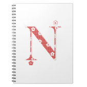 Carnet alphabet fleuri N (rouge et points) (Devant)