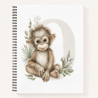 Carnet Alphabet mignon d'animaux bébé en aquarelle Orang-